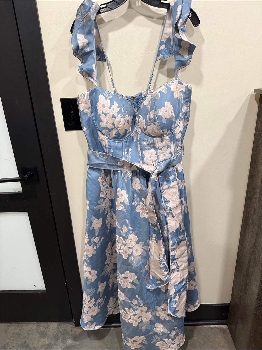 V. Chapman Blue Floral Midi Dress with White Blossoms - Picture 4 of 9